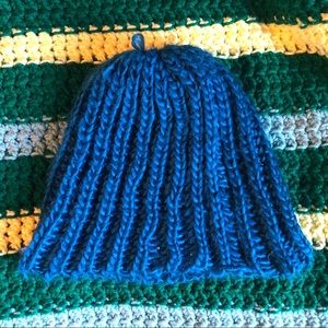blue knit/crochet hat
